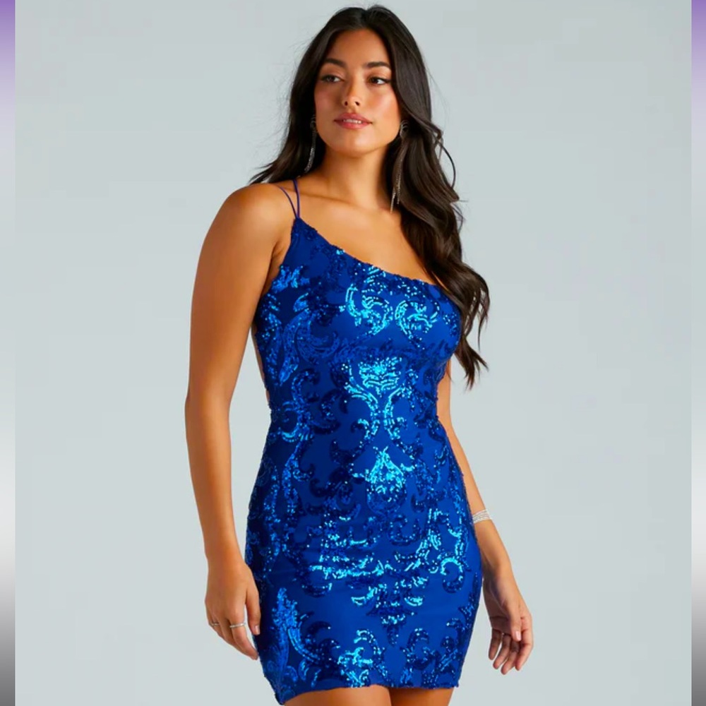 Kai Formal One-Shoulder Sequin Short Dress
